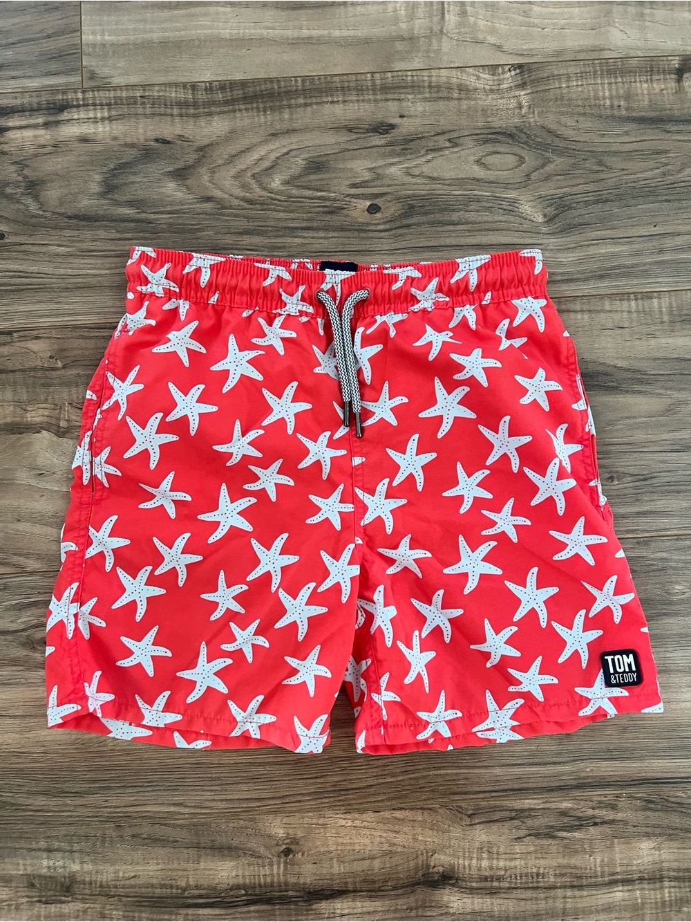 Tom & Teddy Boys Red Starfish Swim Trunks Shorts Size 9-10 - Like New